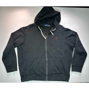Polo Ralph Lauren Mens Full‎ Zip Hoodie Sweatshirt Red Pony Logo Black 2XL